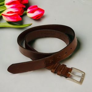 Allen Edmonds Sun River Brown Leather Silver Buckle Belt 42 107 Made in USA